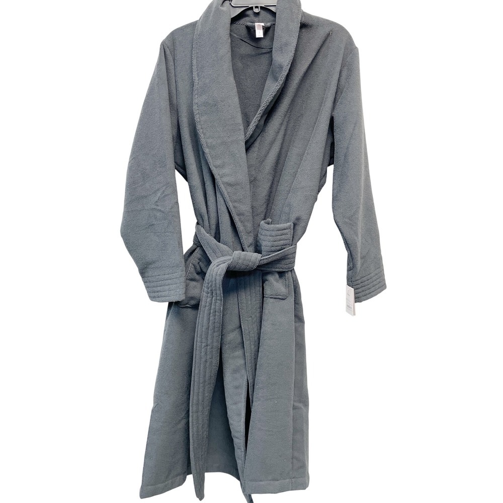Auden Women's Charcoal Gray Soft Textured Fleece Shawl Collar Robe Size M/L